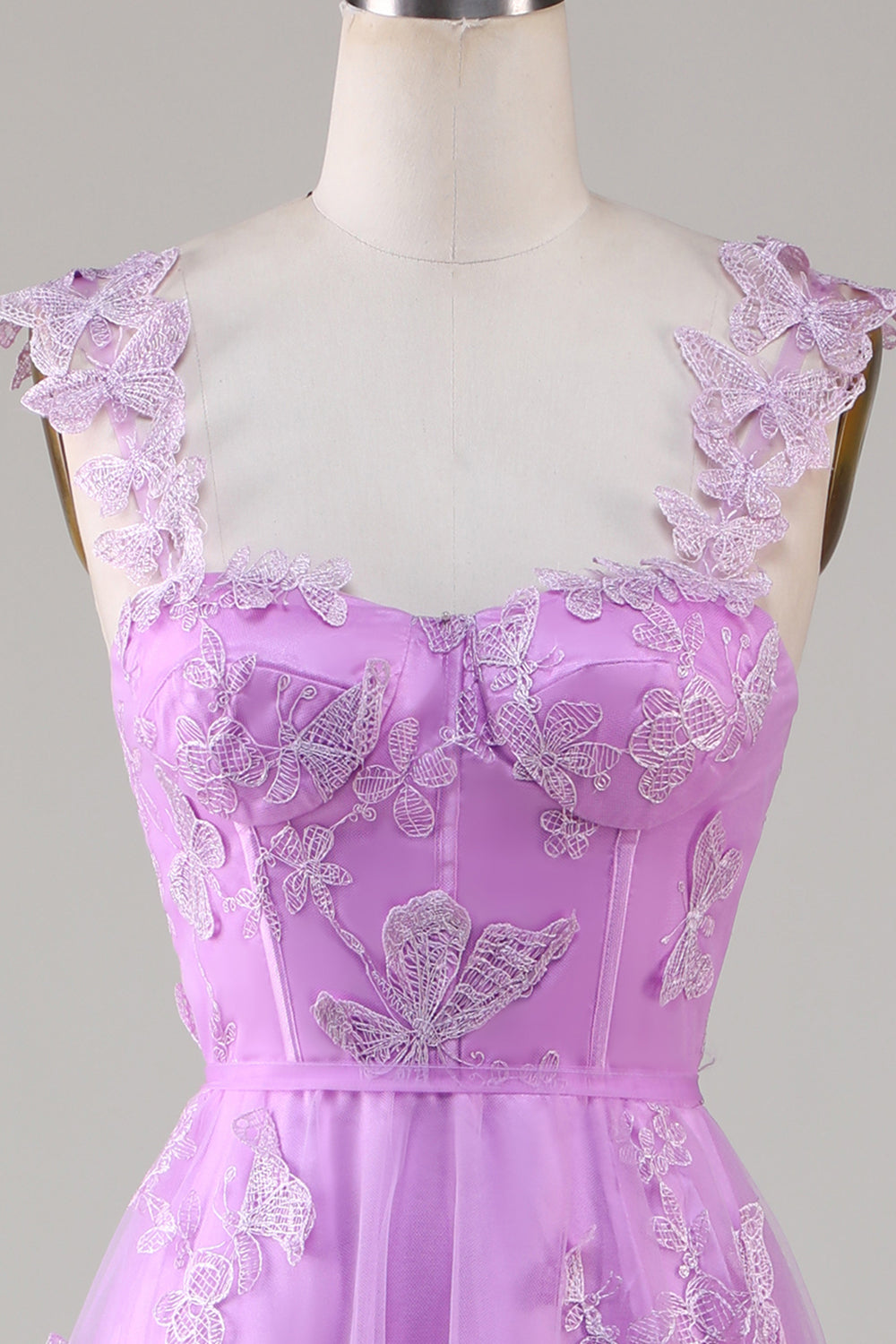 Linia Zielony gorset Długa tiulowa sukienka na studniówkę z motylami 3D Split z przodu