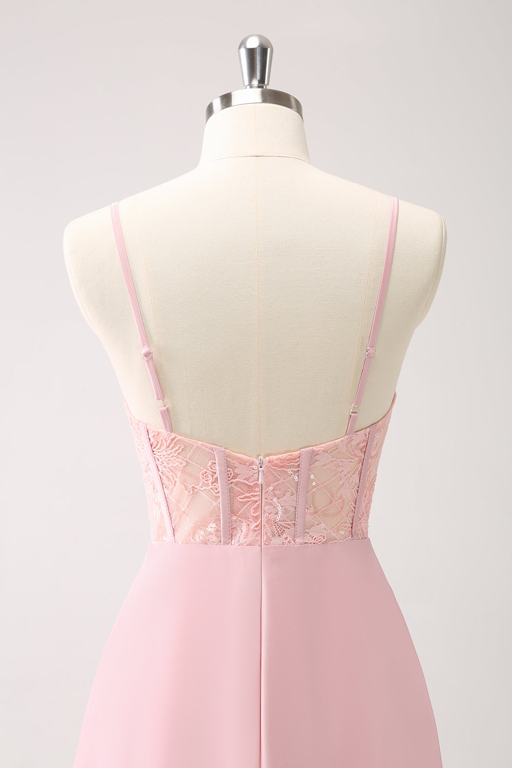 Zielone ramiączka spaghetti w kształcie litery A Satynowa długa gorsetowa sukienka druhny z rozcięciem