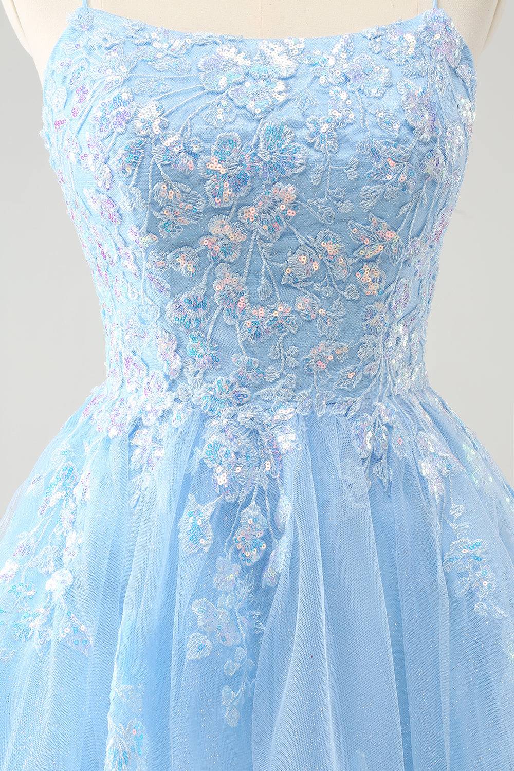 Śliczna Brokatowa Niebieska Cekinowa Sukienka Koktajlowa Z Aplikacjami