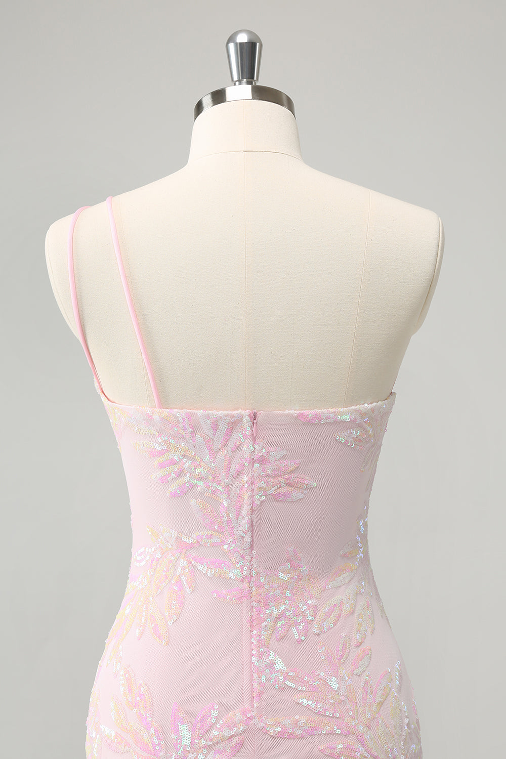 Brokatowa Różowa Na Jedno Ramię Cekinowa Sukienka Koktajlowa