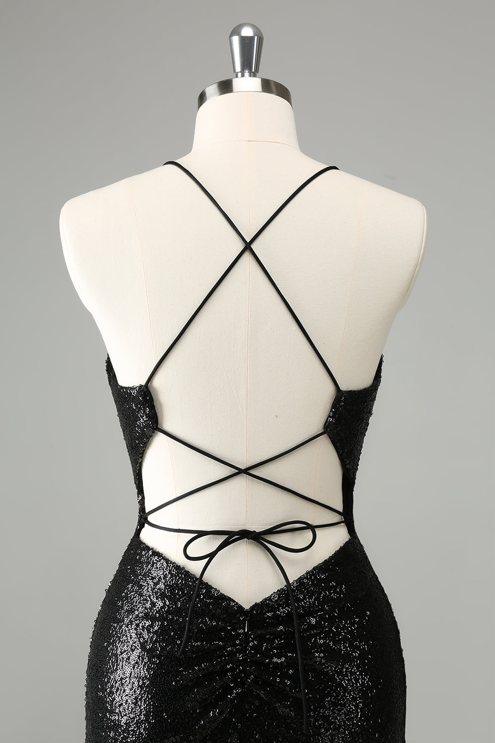 Stylowa brokatowa cekina obcisła sukienka na szyi z koronką z tyłu