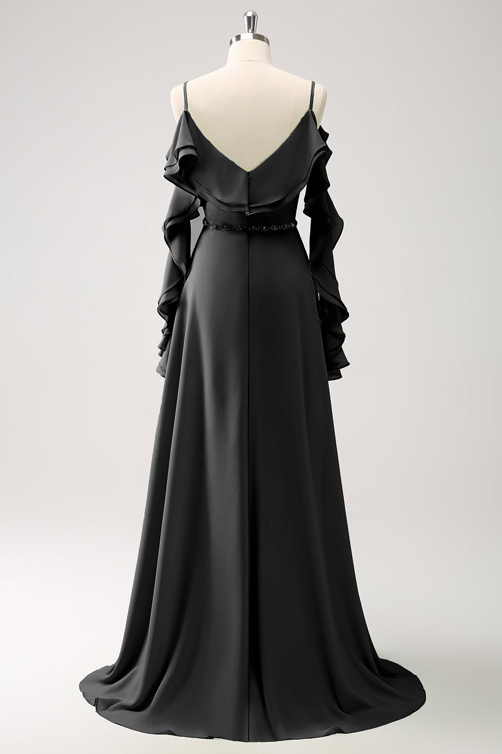 Burgundia długa szyfonowa sukienka druhny z zimnymi ramionami w kształcie litery A z falbankami