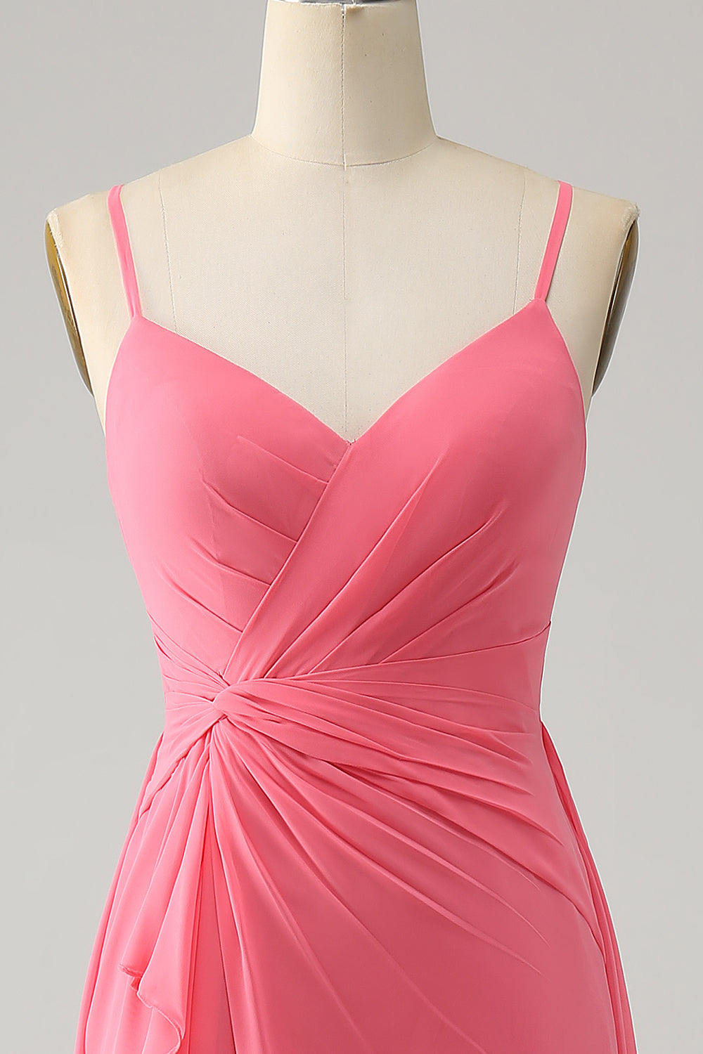 Coral A Line V Neck Spaghetti Ramiączka Szyfonowa Długa Sukienka Druhny Z Rozcięciem