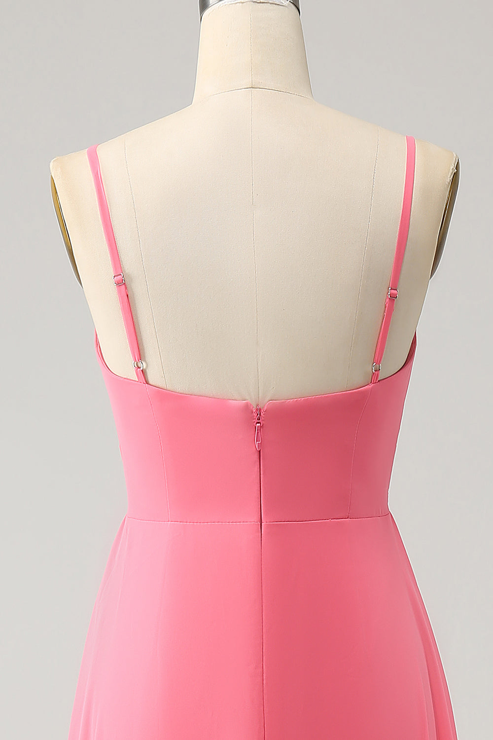 Coral A Line V Neck Spaghetti Ramiączka Szyfonowa Długa Sukienka Druhny Z Rozcięciem