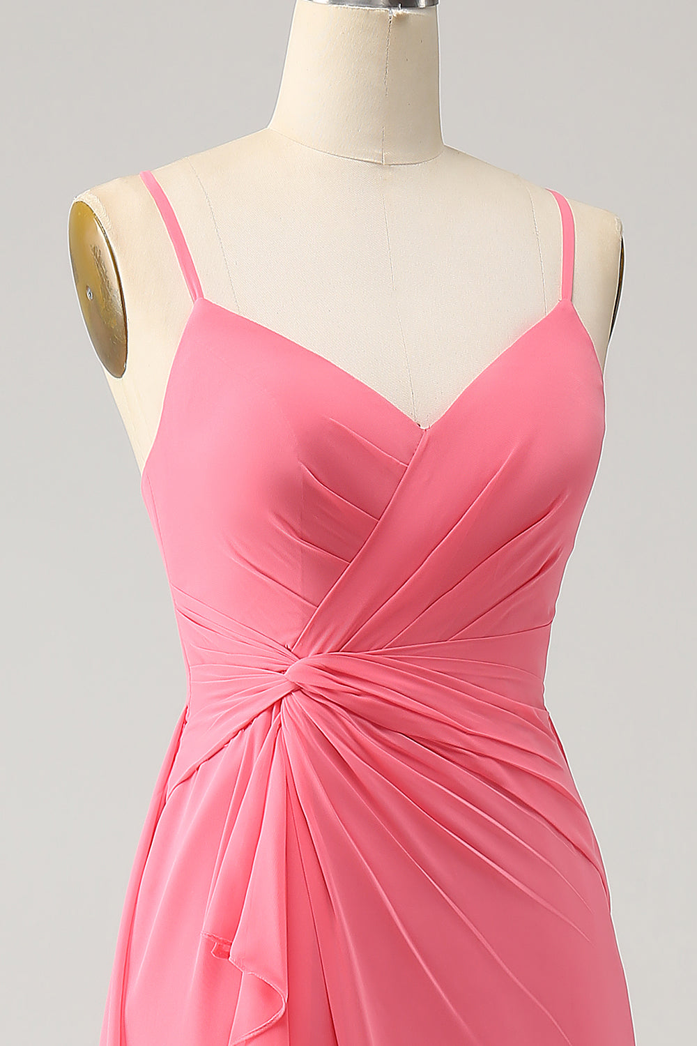 Coral A Line V Neck Spaghetti Ramiączka Szyfonowa Długa Sukienka Druhny Z Rozcięciem