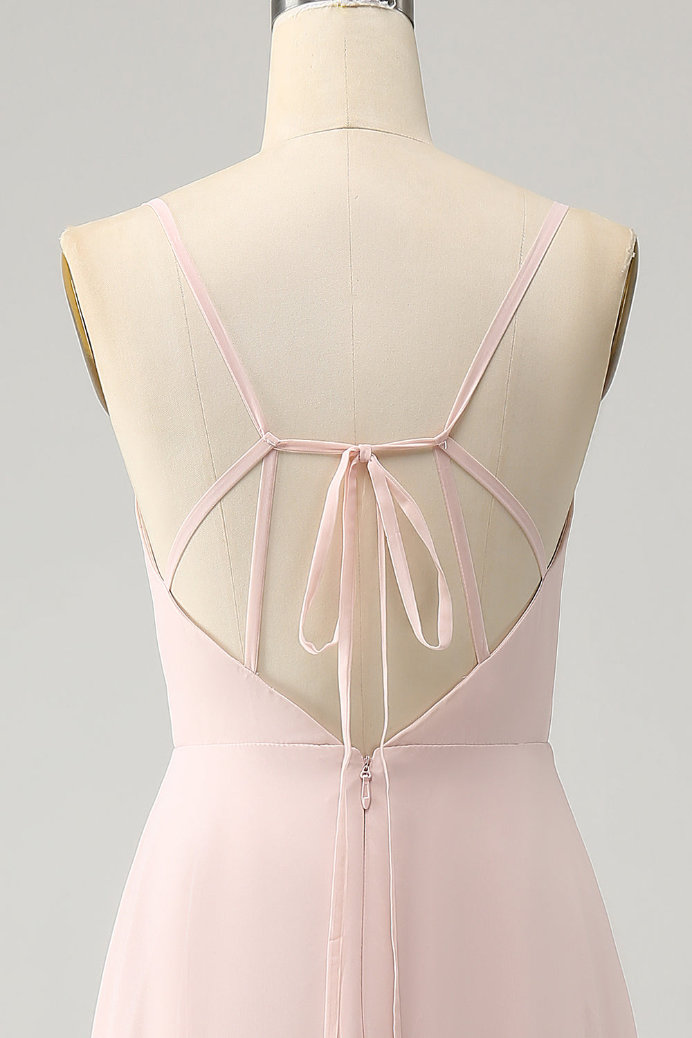 Różowa Linia W Szpic Szyfonowa Długa Sukienka Druhny Z Rozcięciem