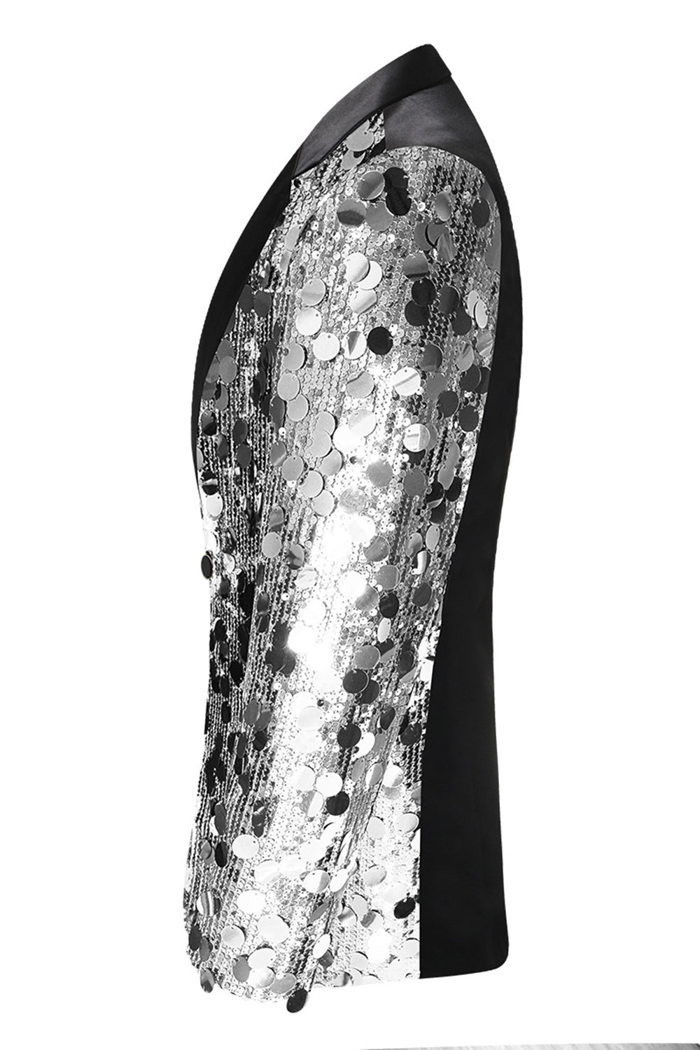 Błyszcząca Czarna Klapa Z Wycięciem Marynarka Męska Z Cekinami