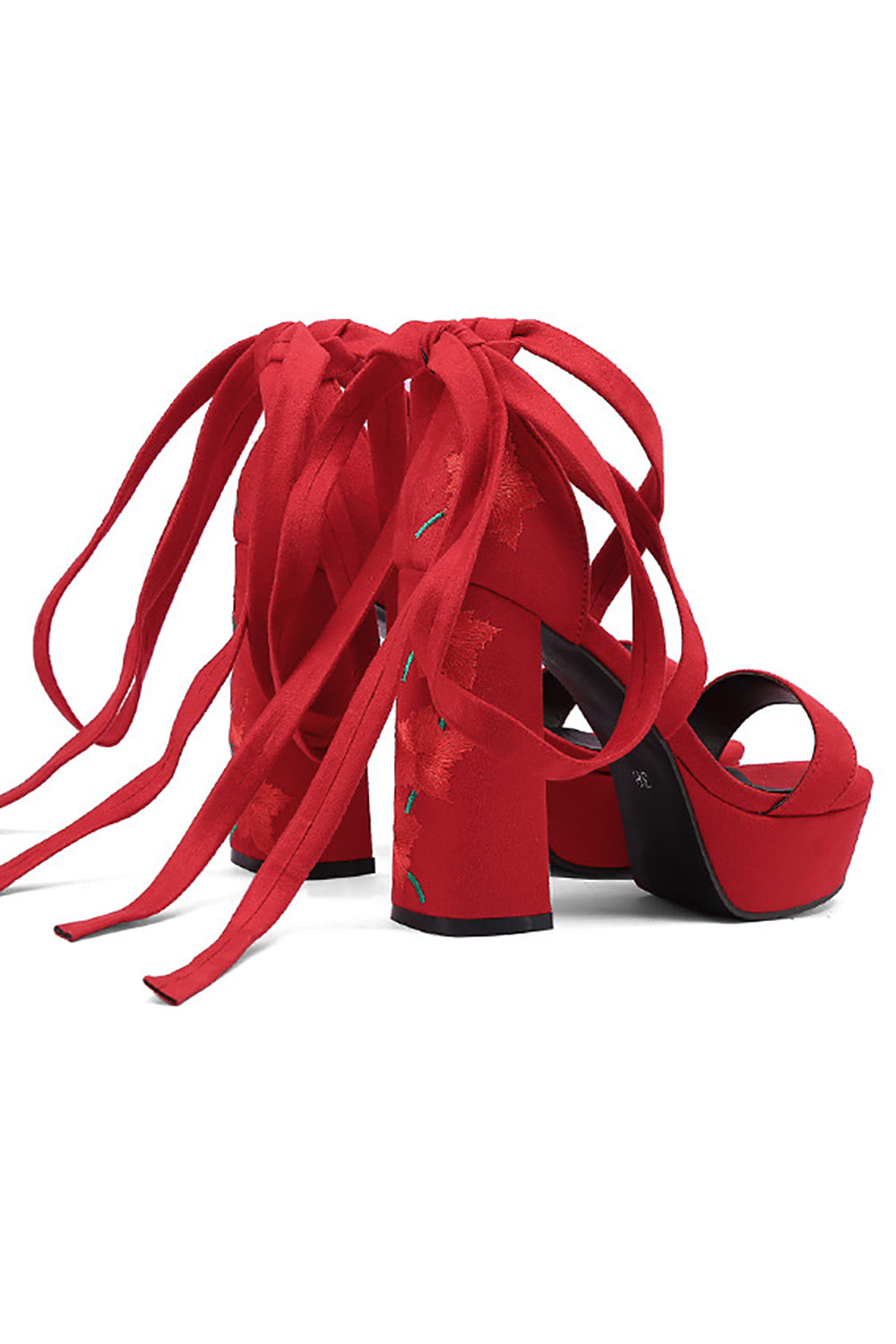 Damskie czarne haftowane paski masywny obcas z odkrytymi palcami buty