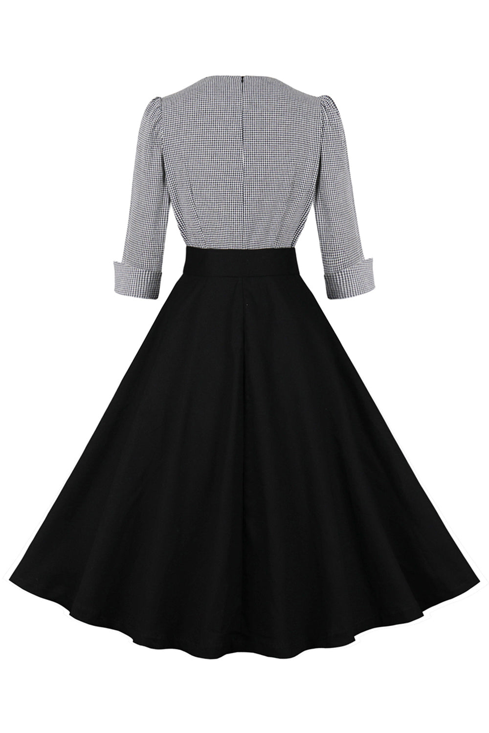 Czarna lapel Neck Plaid Vintage 1950s Sukienka