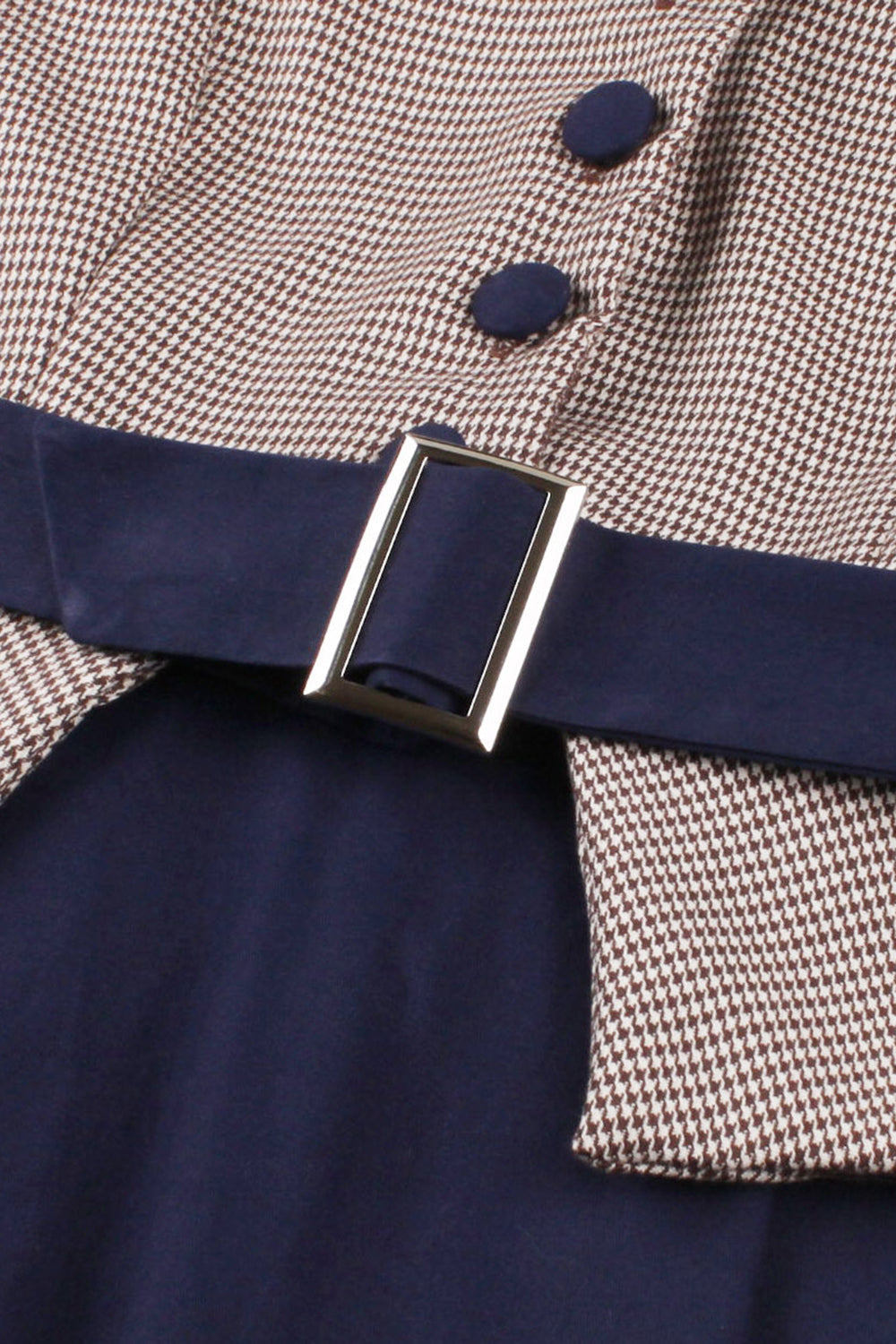 Granatowa sukienka z długimi rękawami w pepitkę z długimi rękawami z 1950 roku