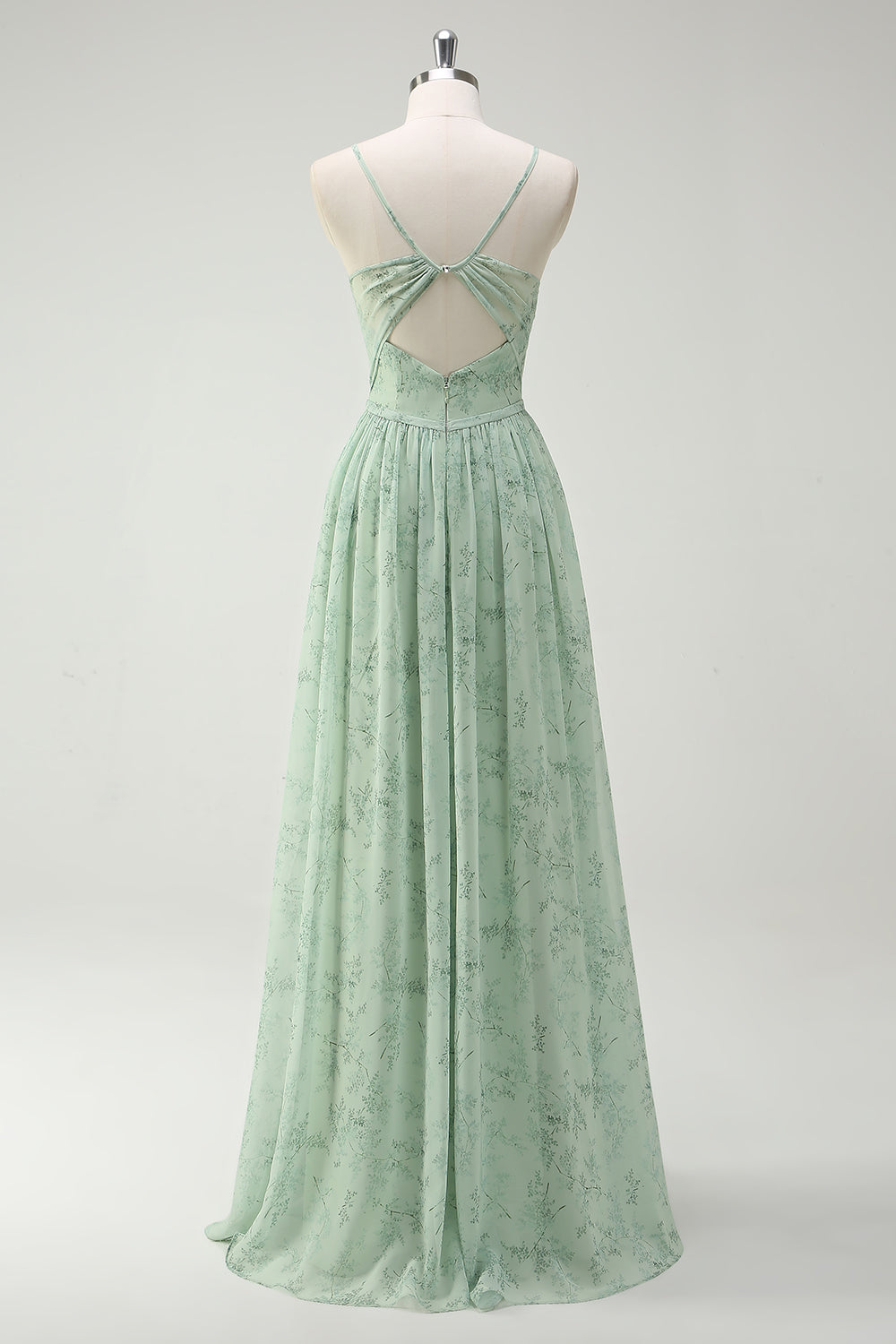 Dusty Sage A Line Spaghetti Ramiączka Długa Sukienka Dla Swiadkowej Z Rozcięciem