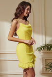 Żółte Cienkich Ramiączkach Bodycon Krótka sukienka imprezowa
