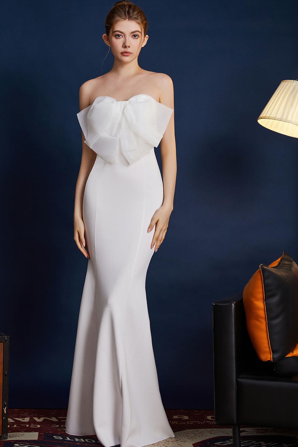 Różowa Syrenka Bez Ramiączek Długa Sukienka Na Studniówkę Z Kokardą