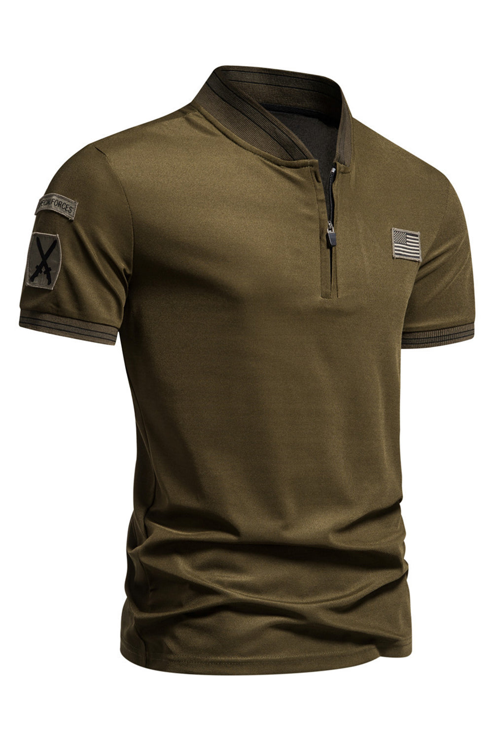 Granatowa bawełniana koszulka polo z krótkim rękawem i zamkiem błyskawicznym