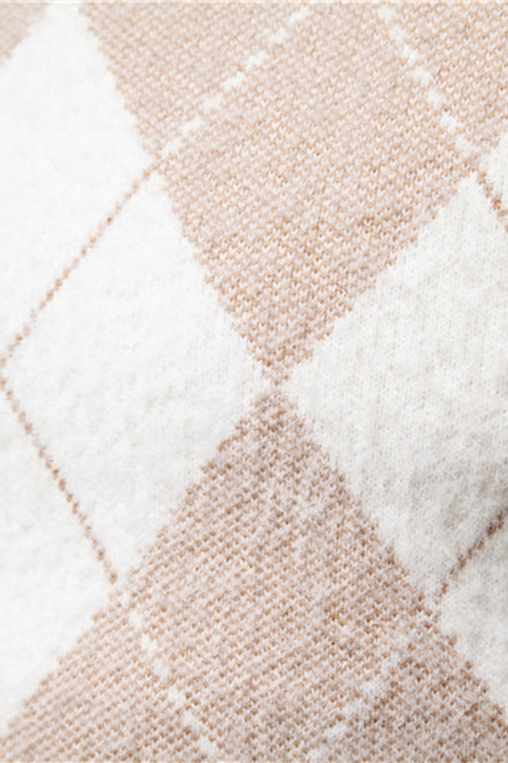 Lekki męski sweter z okrągłym dekoltem i nadrukiem w kolorze khaki