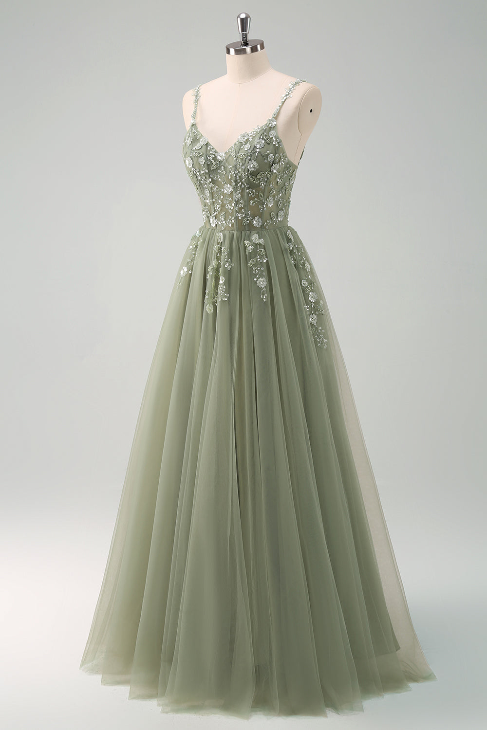 Błyszcząca Zielony Gorset Długa Tiulowe Sukienki Na Studniówke W Róże