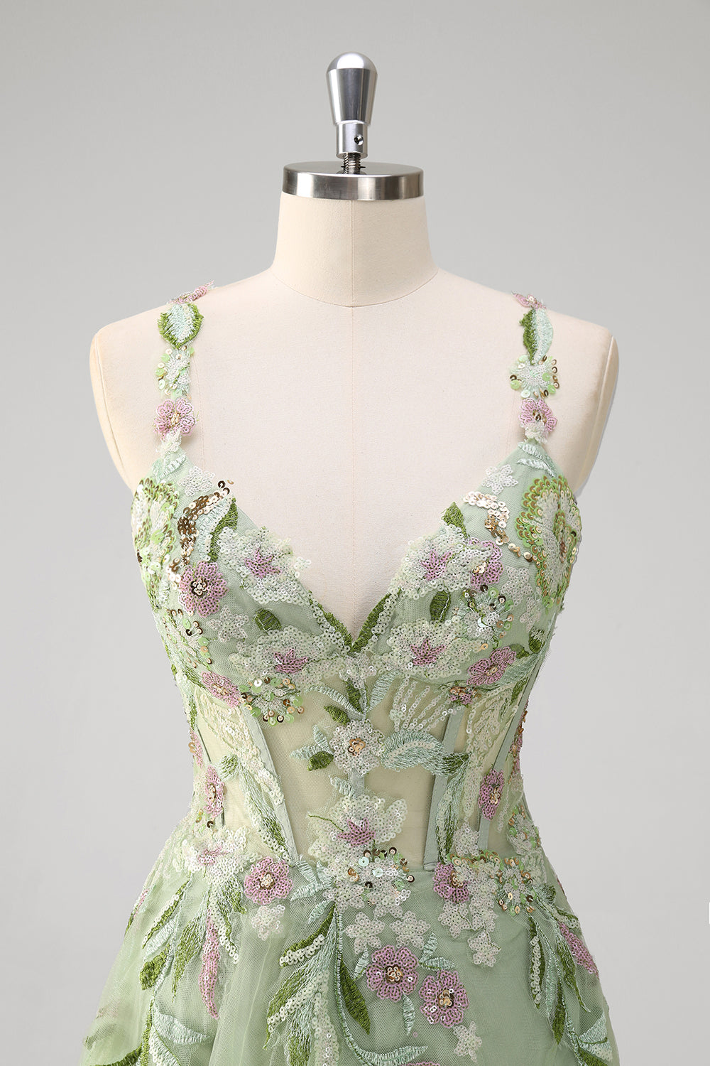 Zielony Aplikacjami Tiulowe Długa Sukienka Księżniczkowa Na Studniówkę z Gorsetem