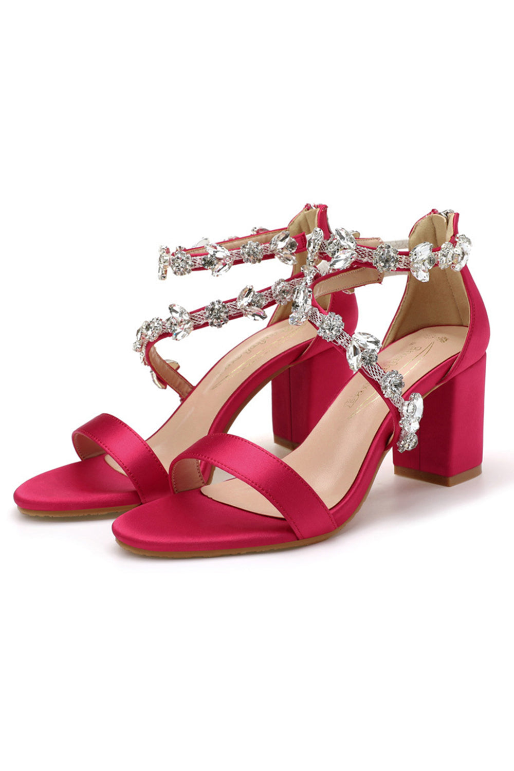 Białe masywne sandały na obcasie Rhinestone