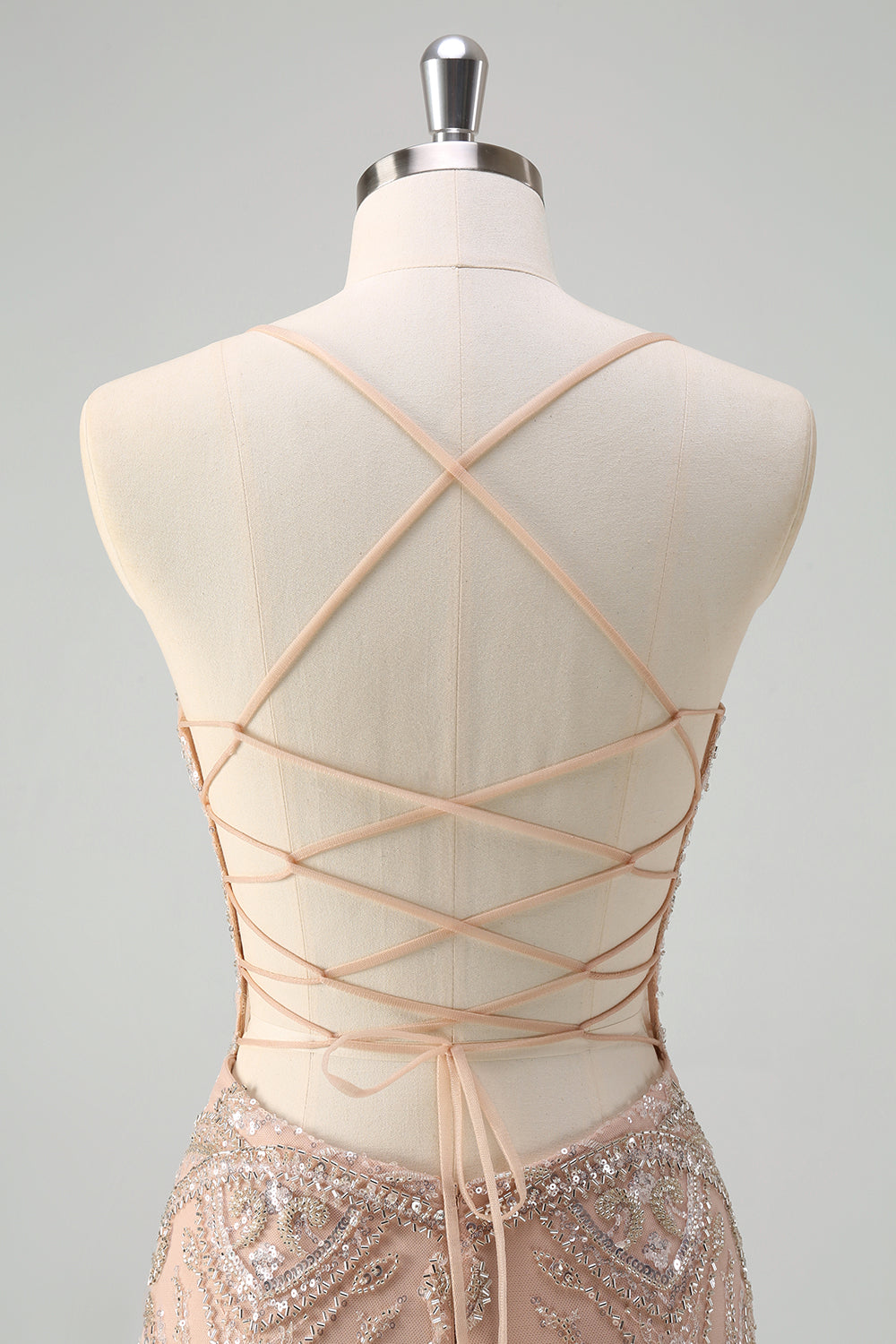 Błyszcząca Szampan Syrenka Długa Sukienka Na Studniówkę z Gorsetem