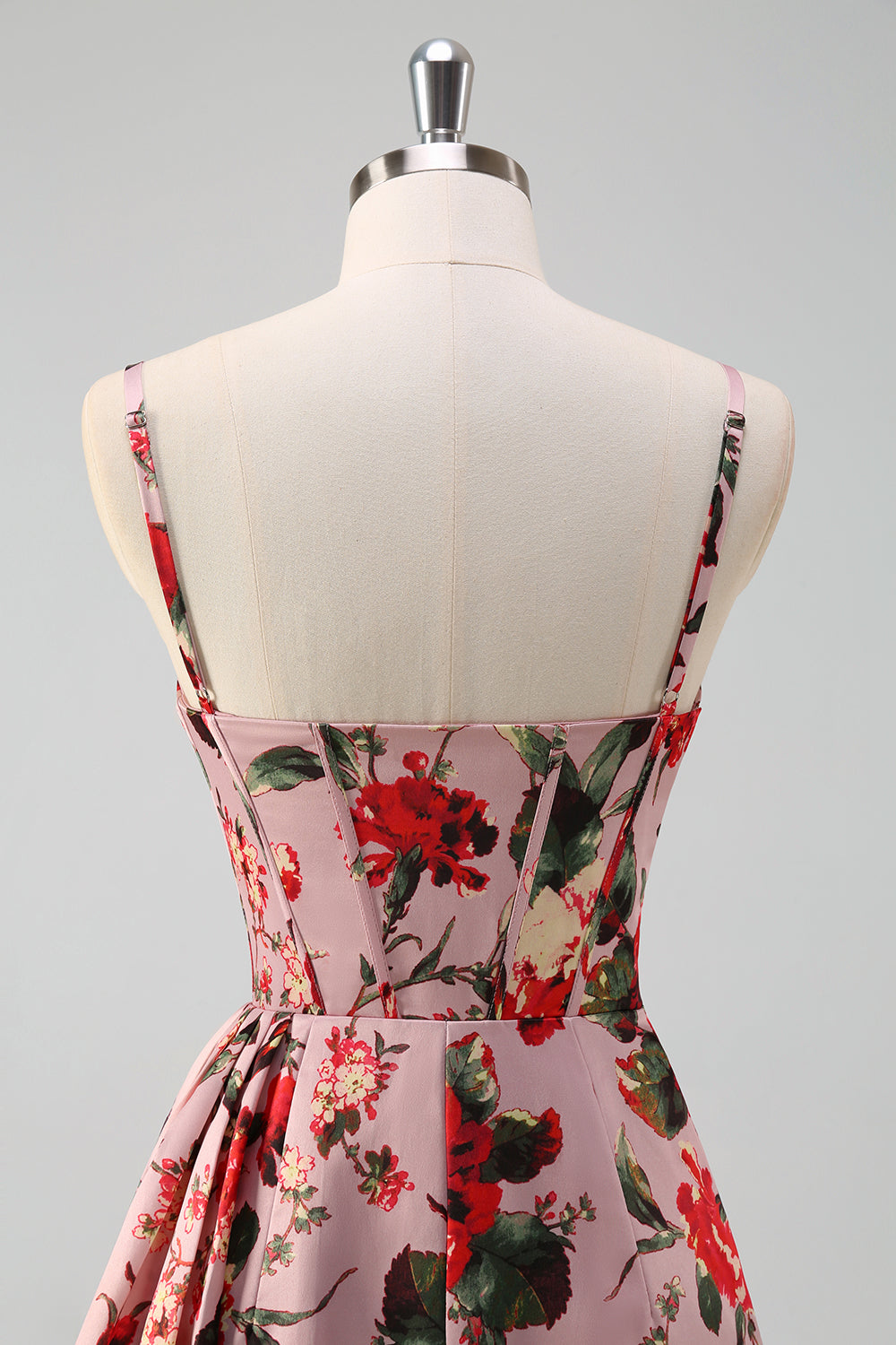 Różowy Czerwony Kwiat Pochwa Cienkich Ramiączkach Gorset Ruched Długa Sukienka Na Studniówkę Z Rozcięciem