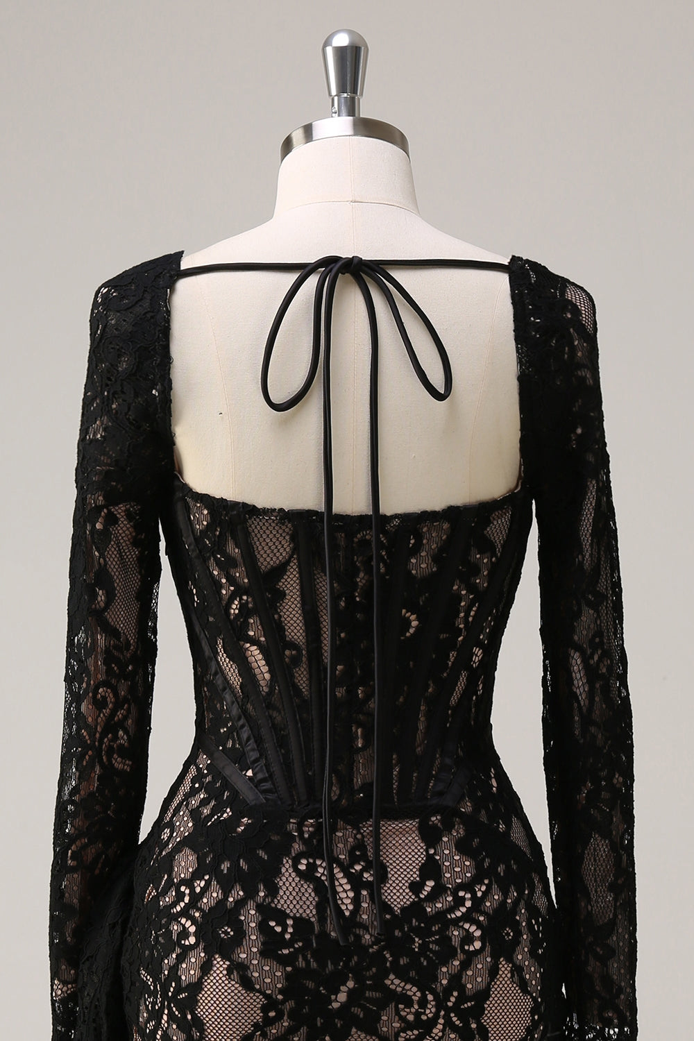 gorset z kwadratowym dekoltem z marszczeniami bez pleców krótka sukienka koktajlowa z długimi rękawami