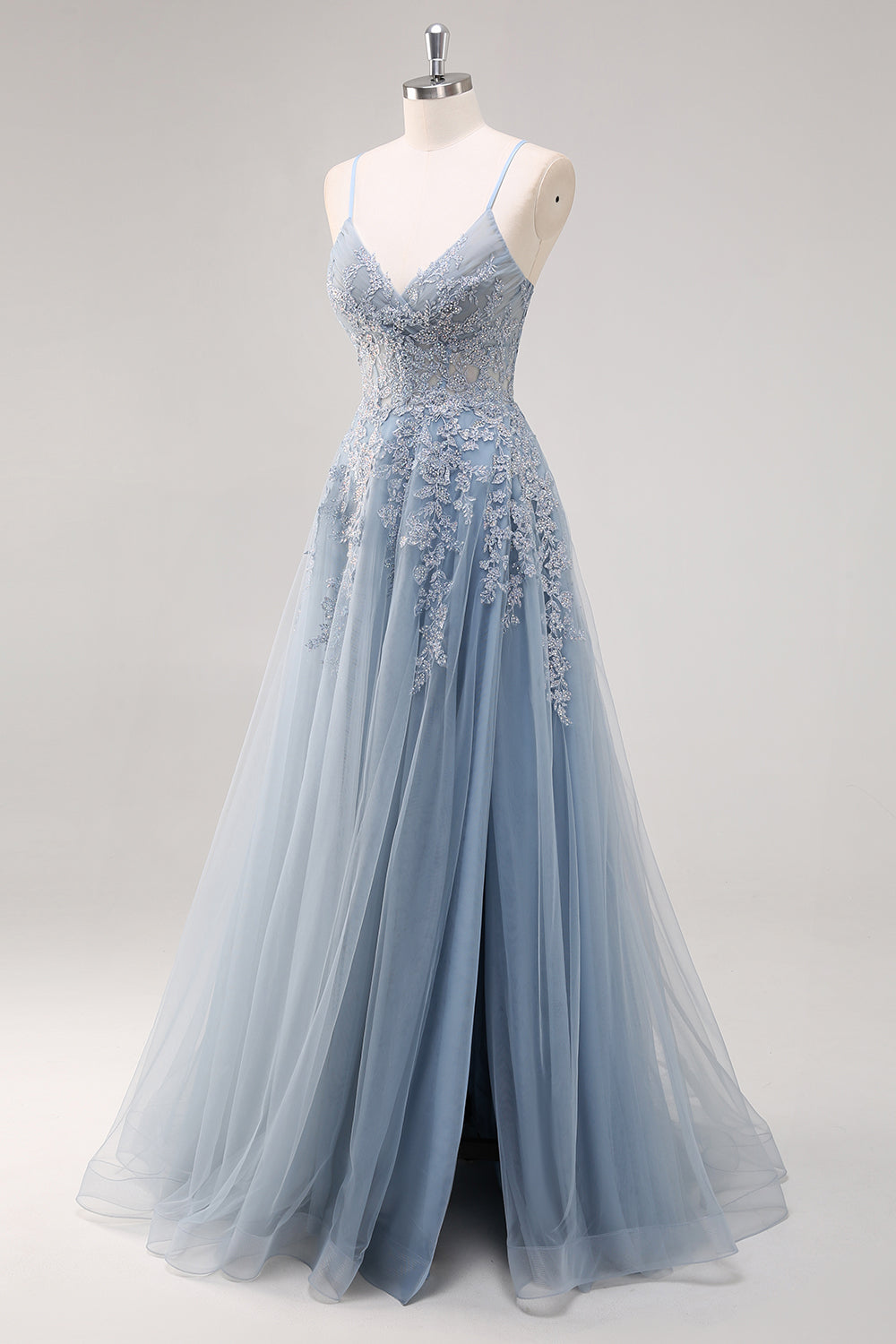 Lawenda Cienkich Ramiączkach Tiulowe Księżniczkowa Sukienki Na Studniówke z Rozcięciem