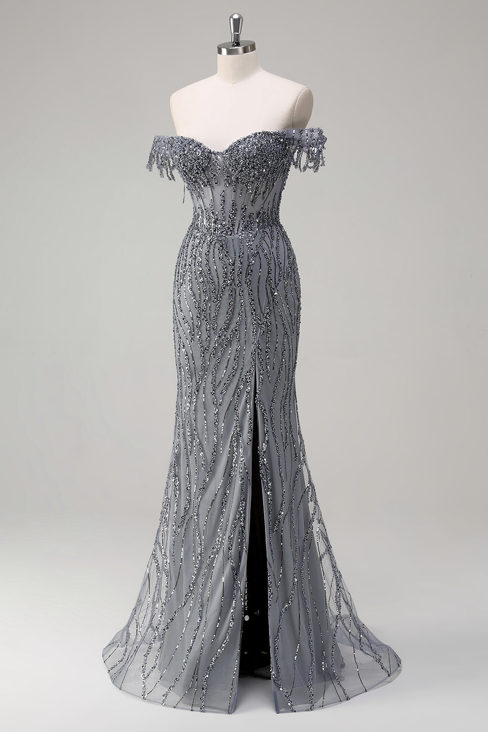 Błyszcząca Zakurzona Róża Syrenka Z Odkrytymi Ramionami Długa Sukienka Na Studniówkę Z Rozcięciem