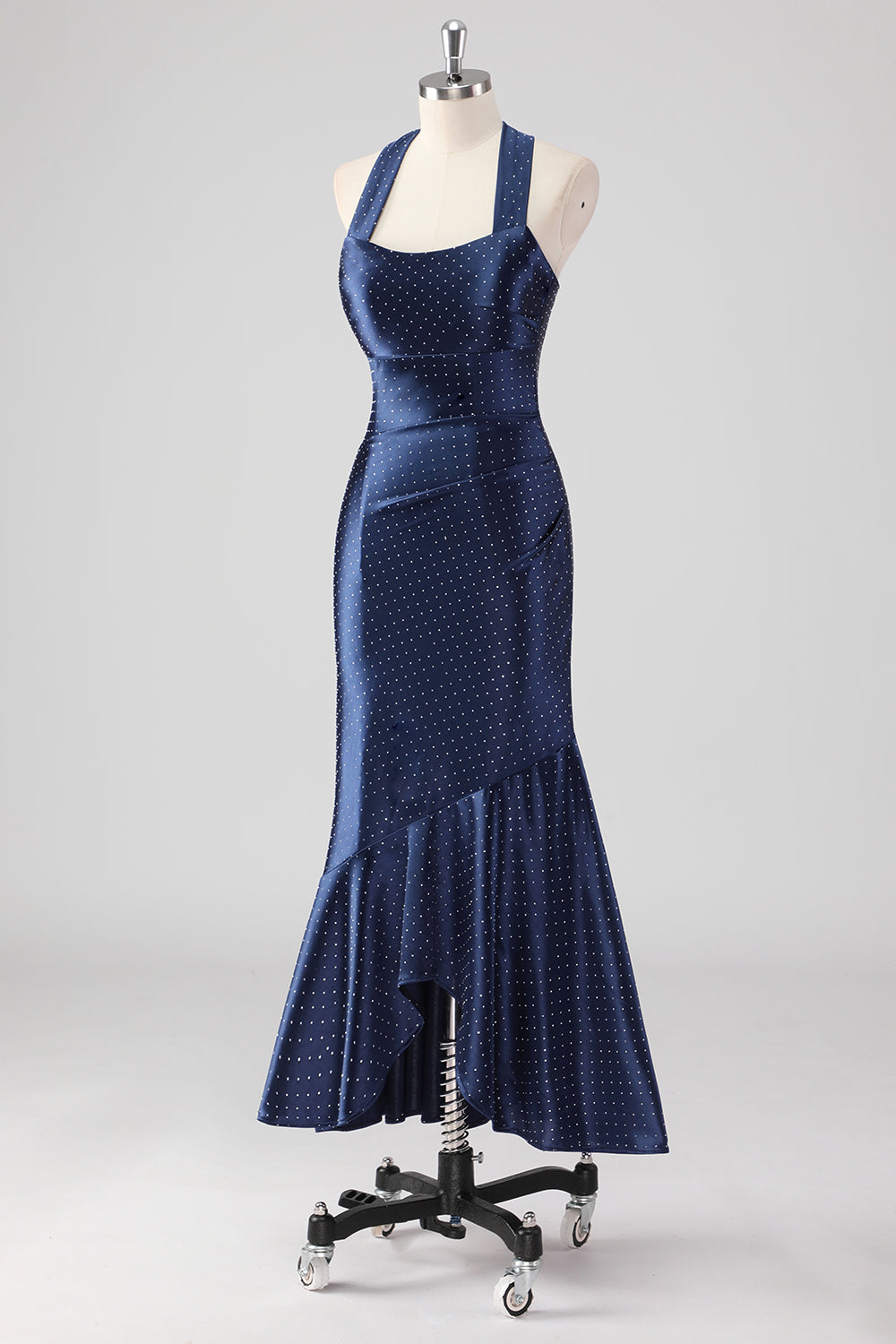 Granatowa Halter Beaded Mermaid Ruffles Długa Formalna Sukienka