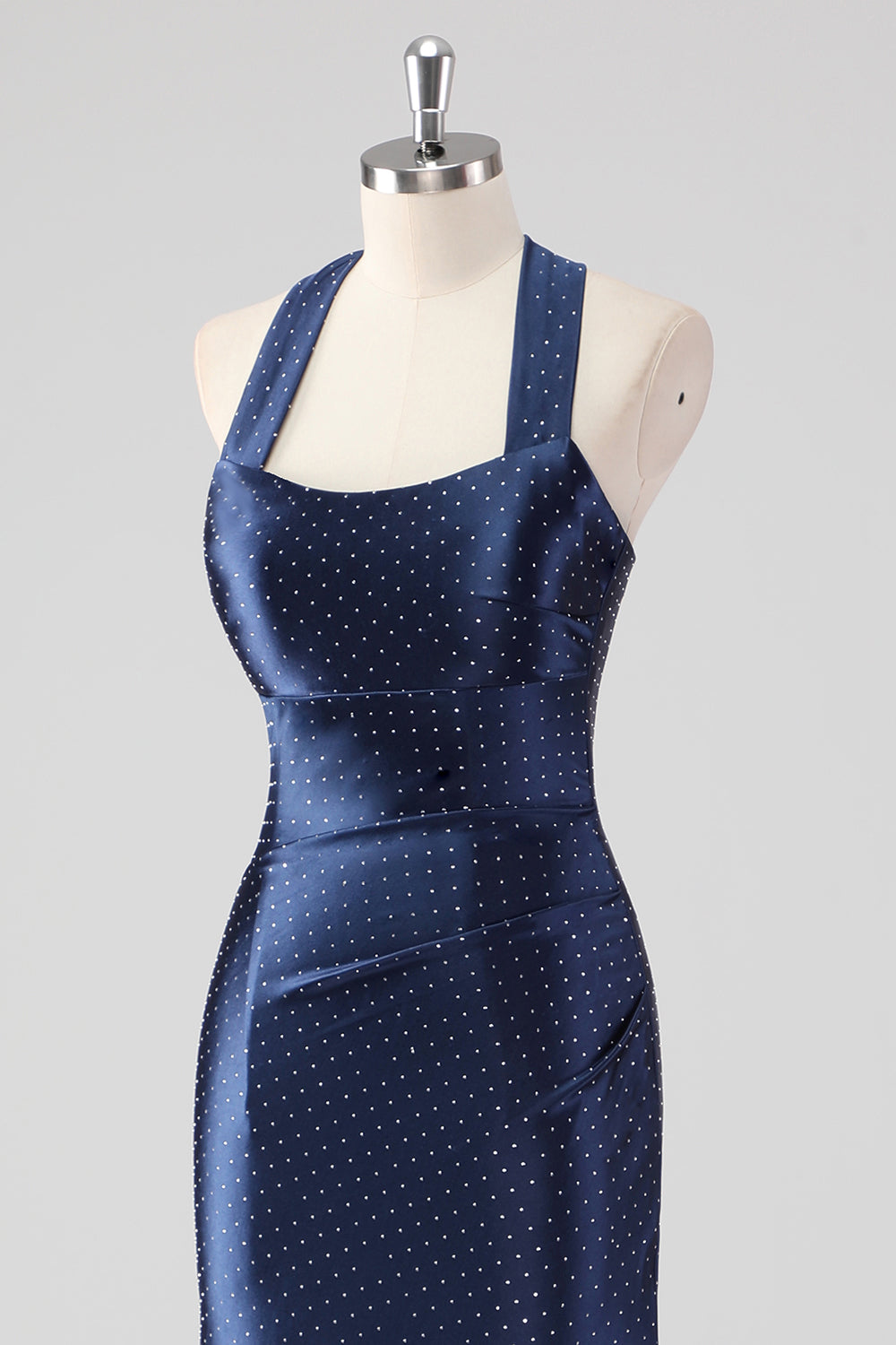 Granatowa Halter Beaded Mermaid Ruffles Długa Formalna Sukienka