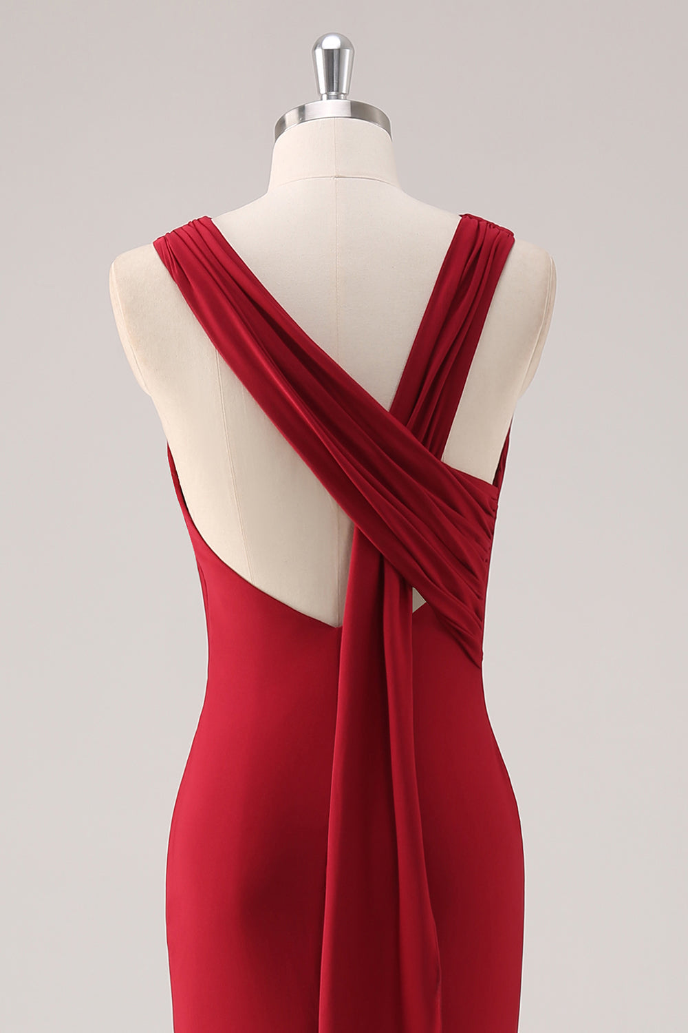 Bordowa syrenka satynowa sukienka wizytowa