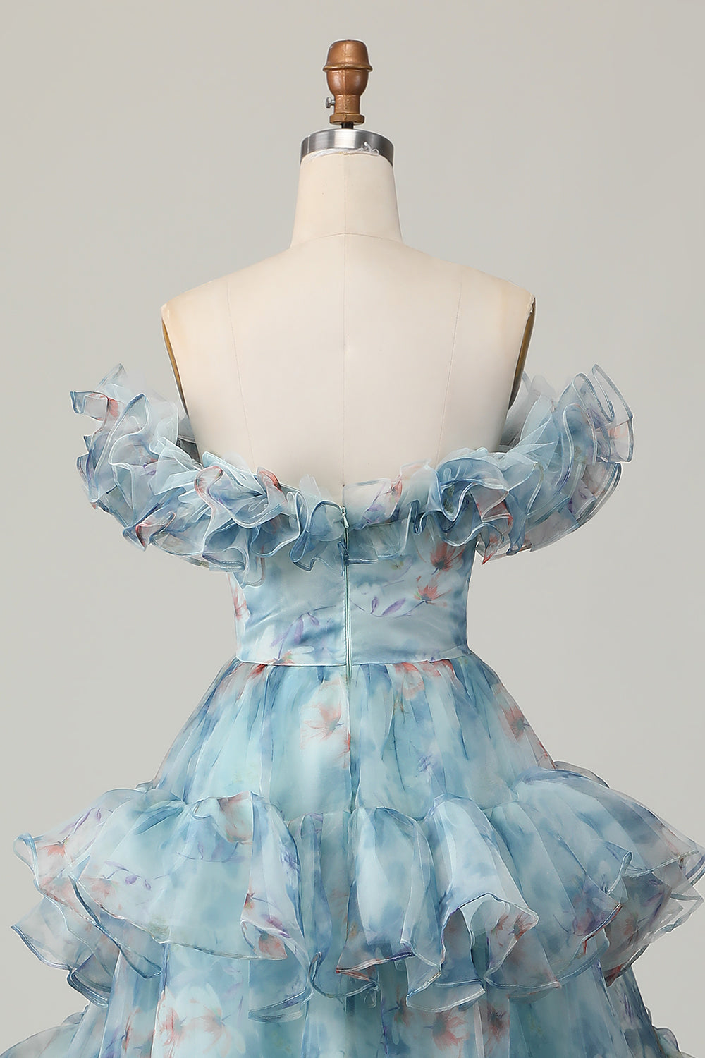 Niebieski Kwiat Księżniczkowa Sukienki Na Studniówke z Falbankami