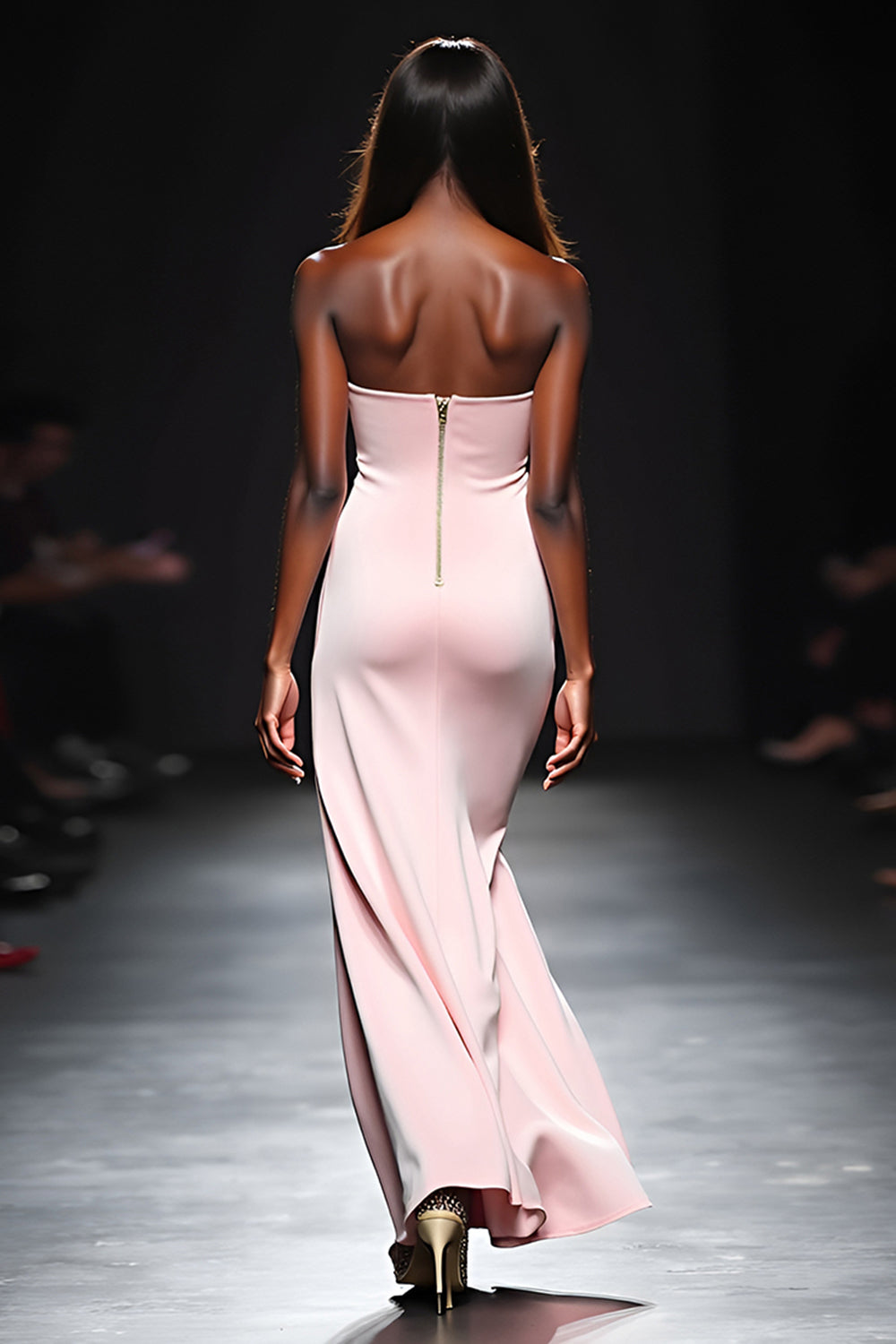 Różowa syrenka bez ramiączek długa sukienka dla gości weselnych