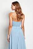 Błękitne ramiączka spaghetti z ruched A Line Sukienka dla druhny
