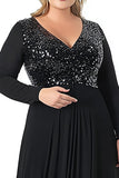 Błyszcząca Czarny Szyfon Plus Size Długa Sukienka Na Wesele z Koralikami