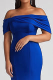 Królewska Niebieska Syrena Satynowe Plus Size Długa Sukienka Na Wesele