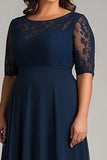 Plus Size Granatowa Kształcie Litery A Szyfon Długa Sukienka Na Wesele