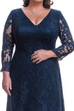 Granatowa Kształcie Litery A Koronkowe Plus Size Długa Sukienki Na Wesele Z długim rękawem