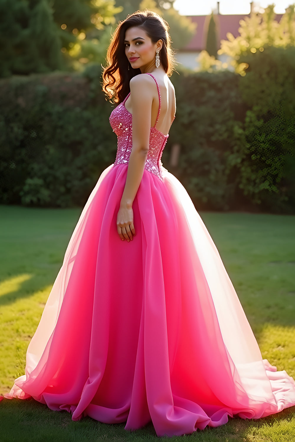 Błyszcząca Fuksja Tiulowe Księżniczkowa Sukienka Na Studniówkę z Cekinowe