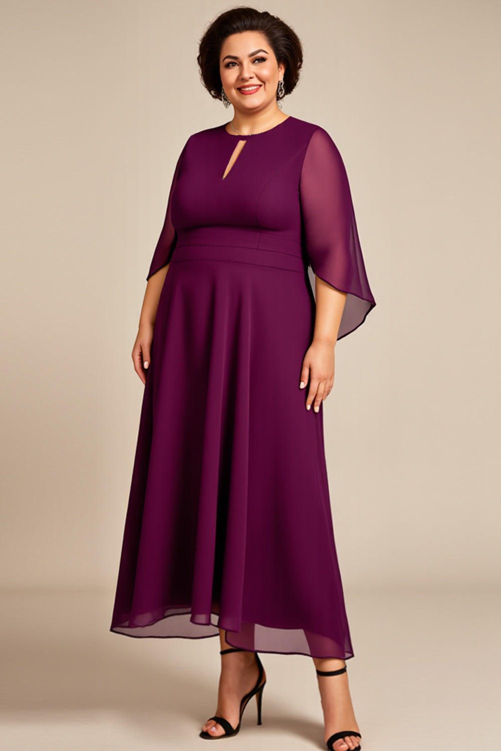 Szyfon A Line Fioletowa Długość Herbaty Plus Size Sukienka Dla Matki Panny Młodej