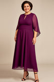 Szyfon A Line Fioletowa Długość Herbaty Plus Size Sukienka Dla Matki Panny Młodej