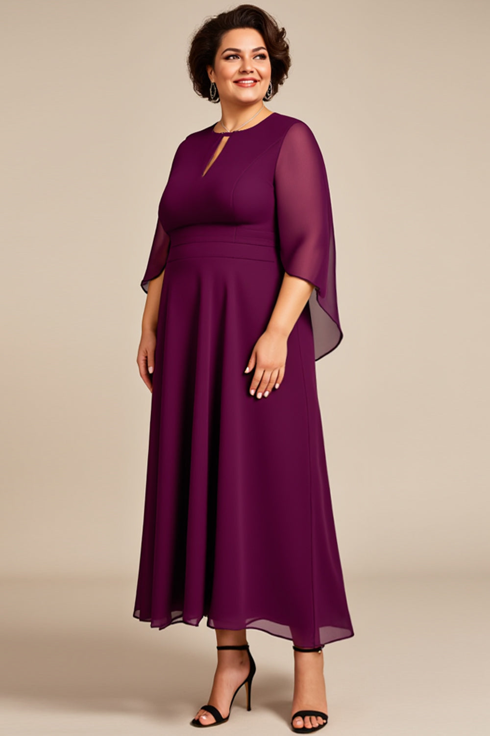 Szyfon A Line Fioletowa Długość Herbaty Plus Size Sukienka Dla Matki Panny Młodej
