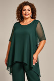Sosna Szyfon Plus Size Dwuczęściowy Garnitur Spodniowy z Pół Rękawy