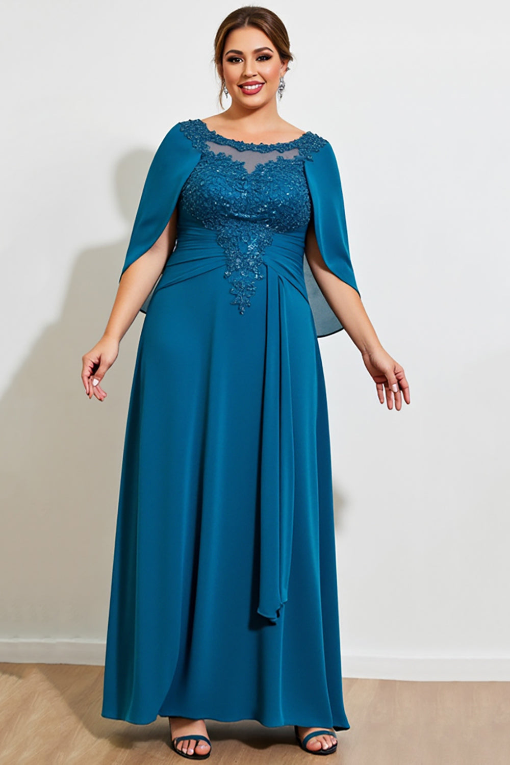 Paw Plus Size Szyfon Długa Sukienki Na Wesele z Koronki