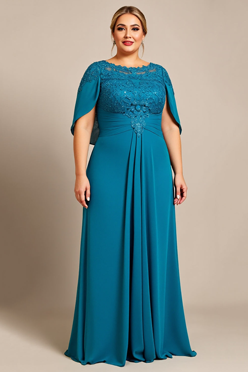 Paw Szyfon Plus Size Kształcie Litery A Długa Sukienka Na Wesele k z Koronki