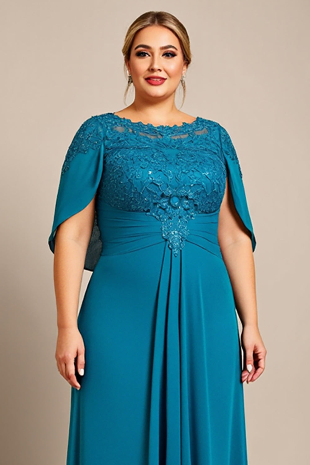 Paw Szyfon Plus Size Kształcie Litery A Długa Sukienka Na Wesele k z Koronki