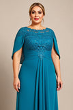 Paw Szyfon Plus Size Kształcie Litery A Długa Sukienka Na Wesele k z Koronki