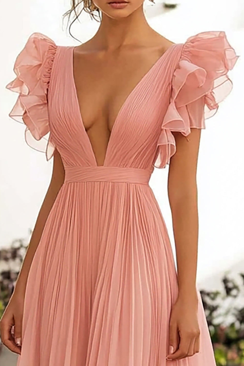 Różowy Szyfon Długa Sukienki Na Wesele z Falbankami