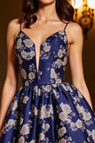 Granatowa kwiatowa krótka sukienka na ramiączkach Spaghetti na ramiączkach powrotu do domu