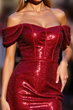 Błyszcząca ciemnoczerwona cekiny gorset krótka sukienka na powrót do domu