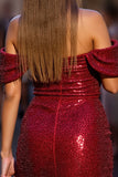 Błyszcząca ciemnoczerwona cekiny gorset krótka sukienka na powrót do domu